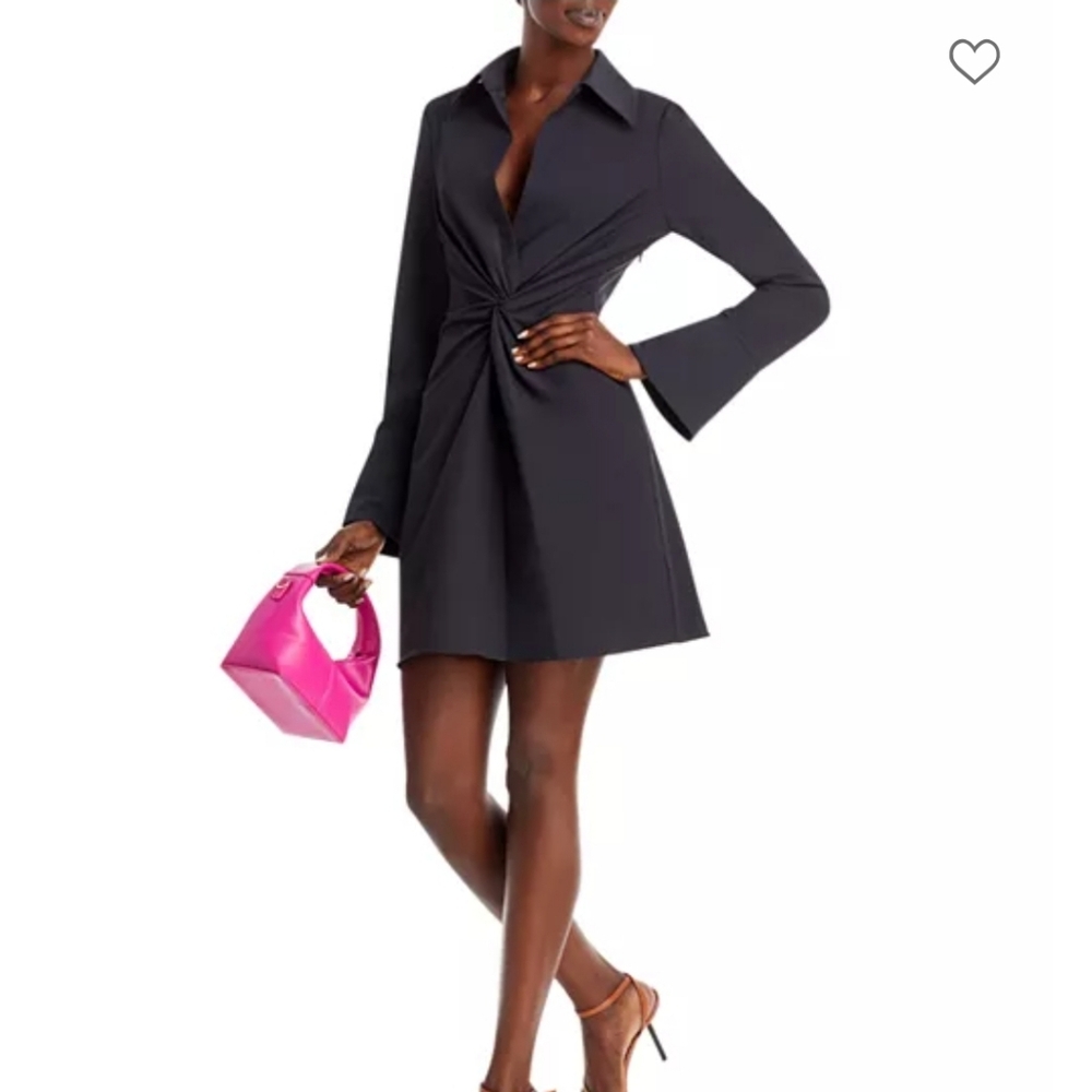 Cinq A Sept Mckenna Twist-Front Long Sleeve Navy Mini Dress Sz 0